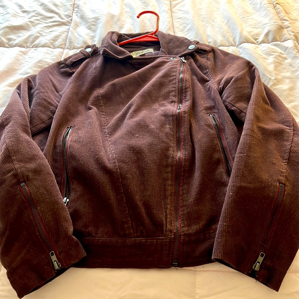 Listicle deep purple corduroy bomber style jacket